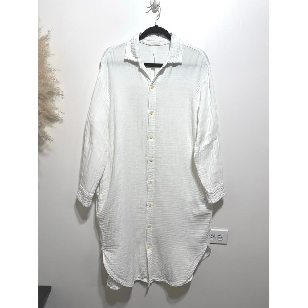 CP Shades White Gauze Cotton Textured Button-down Long Shirtdress Size M